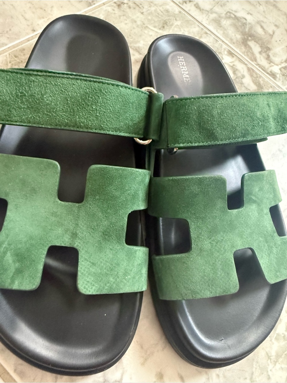 Hermes Chypre Green Suede Sandals 38 - Picture 4 of 5